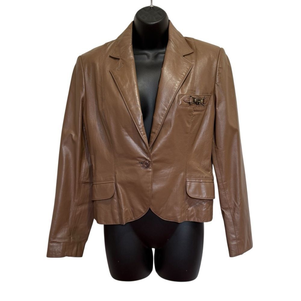 Vintage Etienne Aigner Brown Leather Jacket Horsebit Pocket Blazer Womens 10